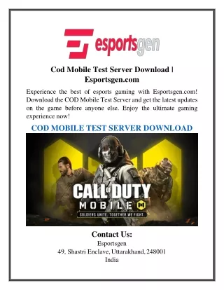 Cod Mobile Test Server Download | Esportsgen.com