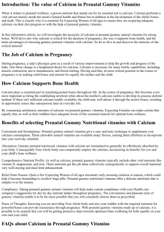 The Job of Calcium in Prenatal Gummy Nutritional vitamins for Powerful Bones