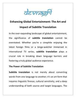 Enhancing Global Entertainment: The Art and Impact of Subtitle Translation