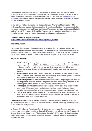 Polymerase Chain Reaction Market Size, Share, Growth, Analysis Report, 2021-2031