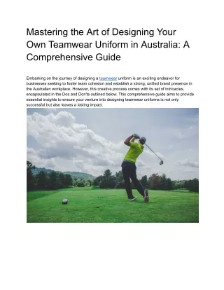 Mastering the Art of Designing Your Own Teamwear Uniform in Australia_ A Comprehensive Guide