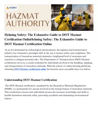 Helming Safety The Exhaustive Guide to DOT Hazmat Certification Online