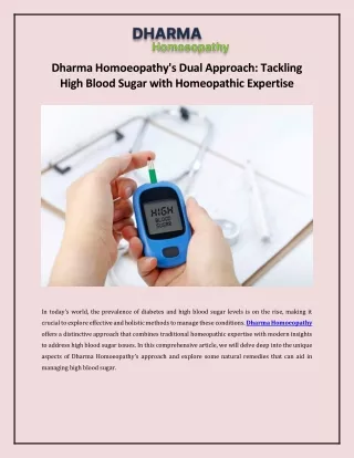 Dharma Homoeopathy's Dual Approach__Tackling High Blood Sugar with Homeopathic Expertise