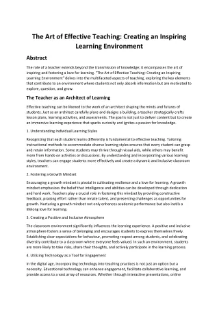 The Art of Effective Teaching: Creating an Inspiring Learning Environment