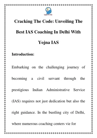 Best IAS Coaching in Delhi  |Call-8595390705| Yojna IAS