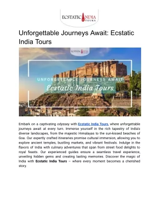 Unforgettable Journeys Await_ Ecstatic India Tours