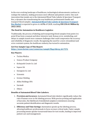 Automated Blood Tube Labeler & Specimen Transport Box Market Forecast to 2032