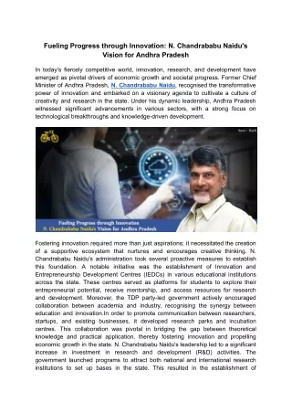 Fueling Progress through Innovation N. Chandrababu Naidu's Vision for Andhra Pradesh