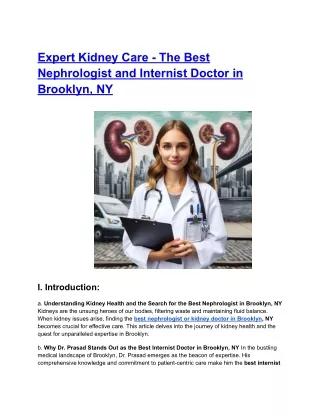 Expert Kidney Care - The Best Nephrologist and Internist Doctor in Brooklyn, NY