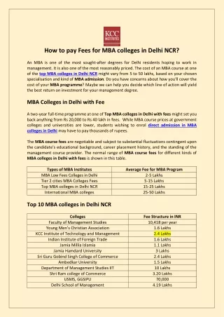 How to pay Fees for MBA colleges in Delhi NCR?