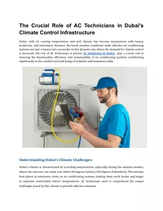 The Crucial Role of AC Technicians in Dubai's Climate Control Infrastructure