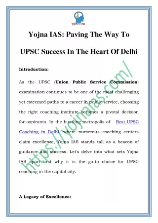 Best UPSC Coaching in Delhi |Call-8595390705| Yojna IAS