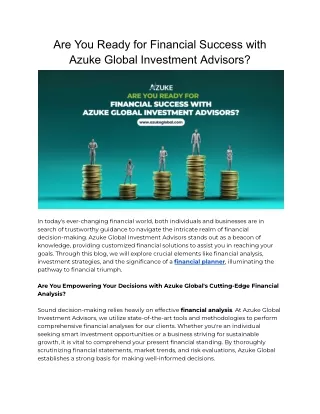 Are You Ready for Financial Success with Azuke Global Investment Advisors
