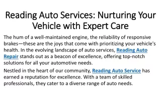 Reading Auto Services Nurturing Your Vehicle with Expert Care