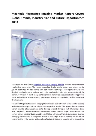 Magnetic Resonance Imaging Market Report Covers Global Trends