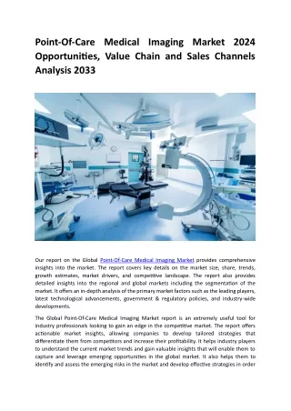 Point-Of-Care Medical Imaging Market 2024 Opportunities