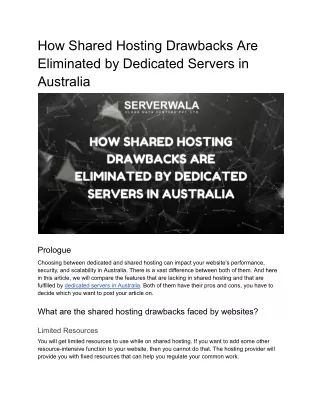 How Shared Hosting Drawbacks Are Eliminated by Dedicated Servers in Australia