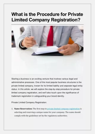 What is the Procedure for Private Limited Company Registration?