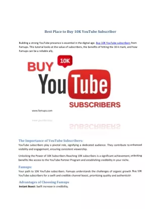Best Place to Buy 10K YouTube Subscriber