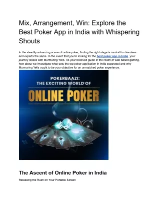 Mix, Arrangement, Win_ Explore the Best Poker App in India with Whispering Shouts