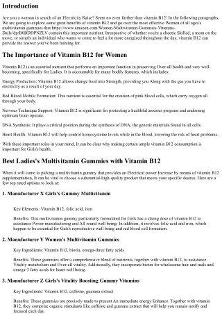 Some great benefits of Vitamin B12: Very best Women's Multivitamin Gummies for S