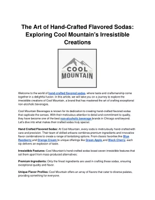 The Art of Hand-Crafted Flavored Sodas: Exploring Cool Mountain's Irresistible