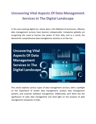 Uncovering Vital Aspects Of Data Management Services In The Digital Landscape