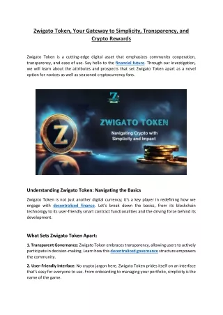 Zwigato Token, Your Gateway to Simplicity, Transparency, and Crypto Rewards