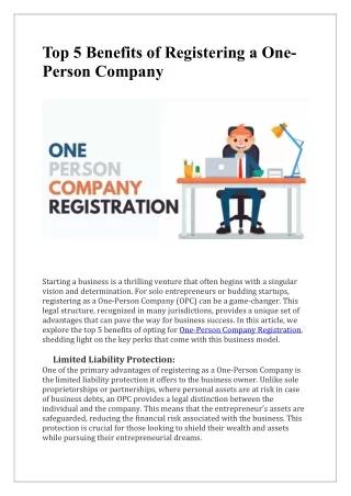 Top 5 Benefits of Registering a One-Person Company