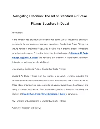 Standard Air Brake Fittings Suppliers in Dubai