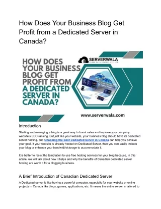 How Does Your Business Blog Get Profit from a Dedicated Server in Canada_