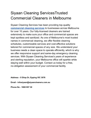 Siyaan Cleaning ServicesTrusted Commercial Cleaners in Melbourne