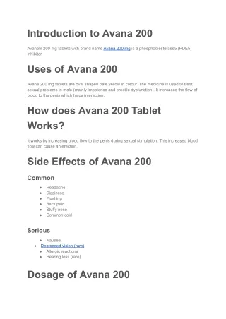 Avana 200mg Tablets