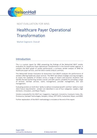 Leader NEAT Vendor Evaluation for Healthcare Payer Transformation
