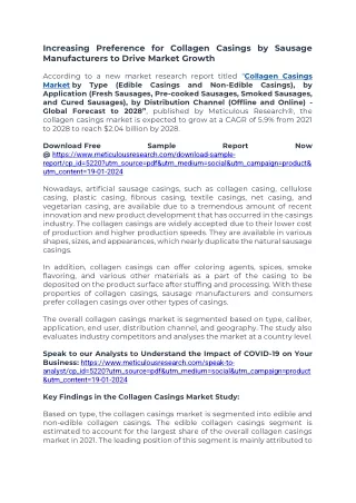 Increasing Preference for Collagen Casings by Sausage Manufacturers to Drive Market Growth