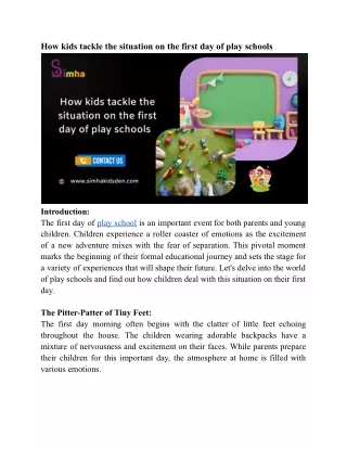 How kids tackle the situation on the first day of play schools_Simha Kidsden