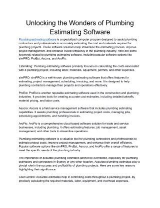 Unlocking the Wonders of Plumbing Estimating Software