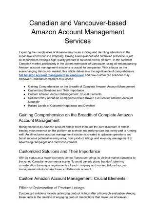 Canadian and Vancouver-based Amazon Account Management Services - Google Docs