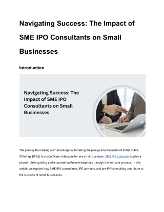 Navigating Success_ The Impact of SME IPO Consultants on Small Businesses