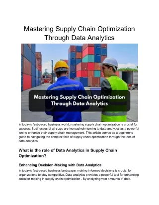 Mastering Supply Chain Optimization Through Data Analytics