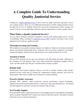 A Complete Guide To Understanding Quality Janitorial Service