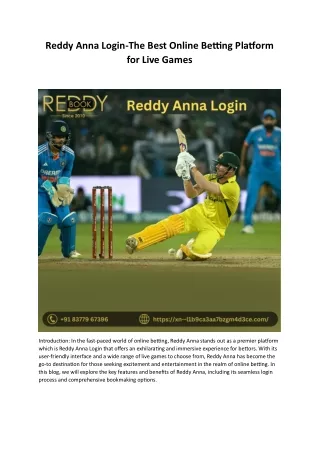 Reddy Anna Login: Best Online Betting Platform for Live Games