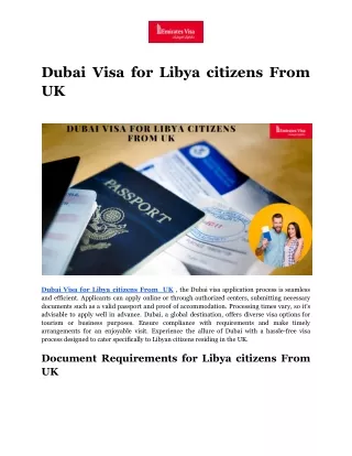 Dubai Visa for Libya citizens From  UK