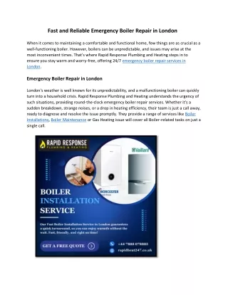 Fast and Reliable Emergency Boiler Repair in London