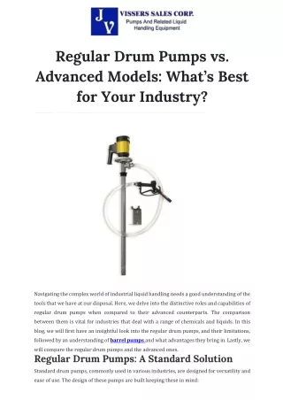 Regular Drum Pumps vs. Advanced Models: What’s Best for Your Industry?