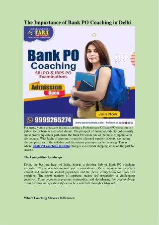 The Importance of Bank PO Coaching in Delhi