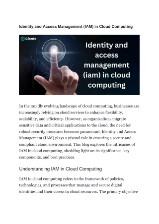 Identity and Access Management (IAM) in Cloud Computing