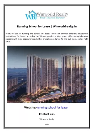 Running School for Lease  Winworldrealty.in