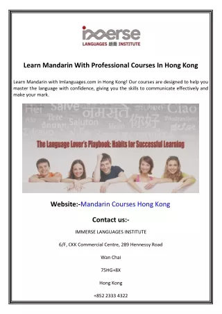 Learn Mandarin With Professional Courses In Hong Kong