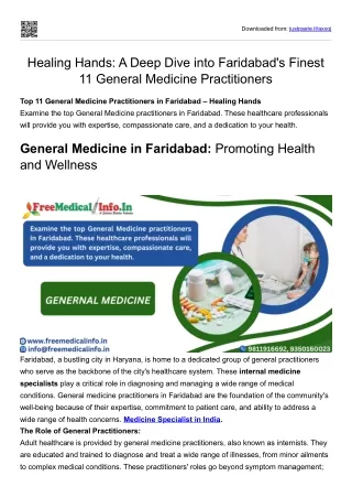 Top 11 General Medicine Practitioners in Faridabad – Healing Hands